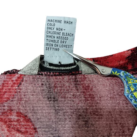 VINTAGE STONEBRIDGE Top Blouse Shirt Roses Floral Sparkles‎ Size XL Red Gold - Picture 6 of 9